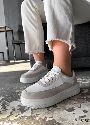 Кросівки жіночі laura білі + беж екошкіра