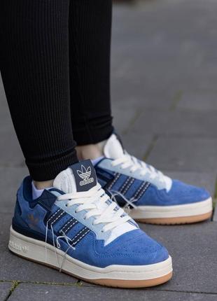 Женские кроссовки кожа адидас форум 84 лоу синие / adidas forum 84 low blue off-white8 фото