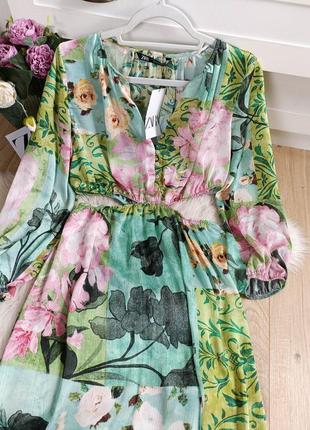 Платье с цветочным принтом и вырезами от zara, размер м, l8 фото