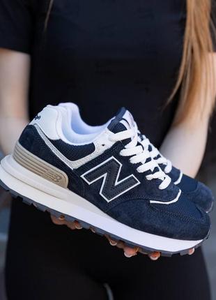 Жіночі кросівки нью беланс 574 сині замша / new balance 574 legacy dark blue