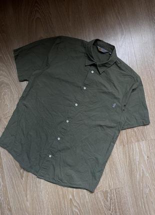 Коттоновая рубашка с коротким рукавом carhartt хаки цвета1 фото