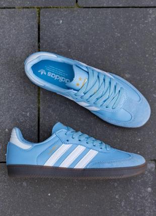 Женские кроссовки адидас самба синие / замша кожа /  adidas samba argentina blue9 фото