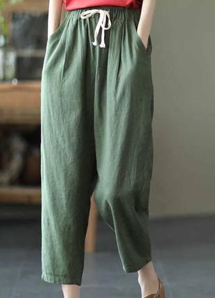 Льняные женские штаны летние широкие стильные модные 6913f5 фото