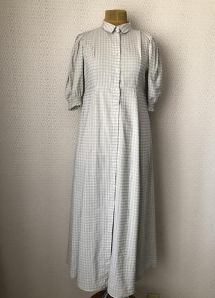 Длинное светло-серое платье рубашка в клетку от boii, размер м (реально s-l)3 фото