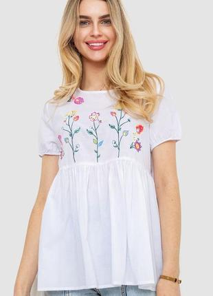 Блуза с вышивкой, цвет белый, 244r097