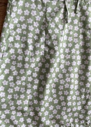Shein літня міні-сукня зелена з квітковим принтом та пишними рукавами розмір xs3 фото