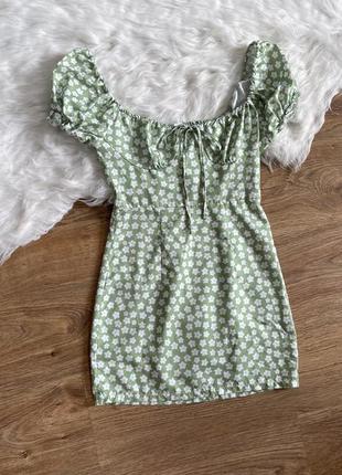 Shein літня міні-сукня зелена з квітковим принтом та пишними рукавами розмір xs2 фото