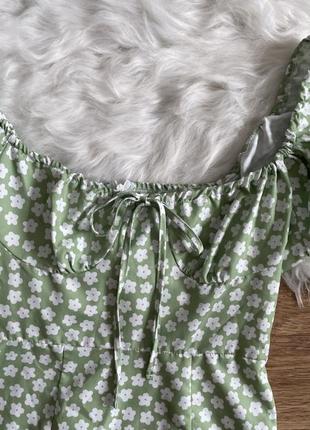 Shein літня міні-сукня зелена з квітковим принтом та пишними рукавами розмір xs4 фото