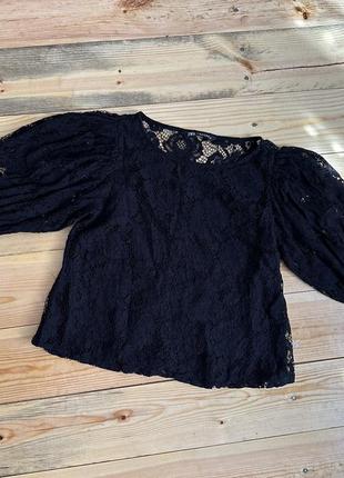 Черная блуза zara с пышным рукавом, размер xs