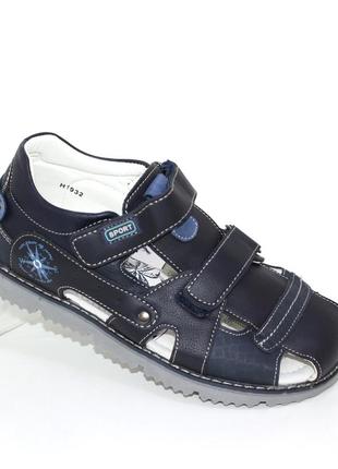 Качественные детские синие закрытые удобные сандалии для мальчика на липучках, летняя обувь,садок, летом1 фото
