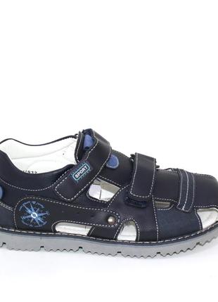 Качественные детские синие закрытые удобные сандалии для мальчика на липучках, летняя обувь,садок, летом6 фото