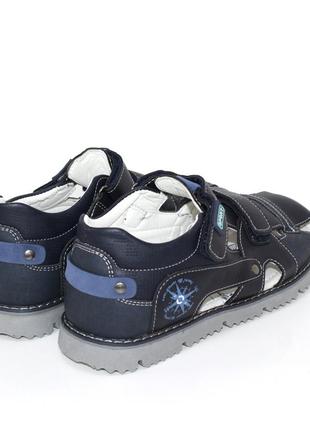 Качественные детские синие закрытые удобные сандалии для мальчика на липучках, летняя обувь,садок, летом3 фото