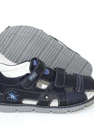 Качественные детские синие закрытые удобные сандалии для мальчика на липучках, летняя обувь,садок, летом8 фото