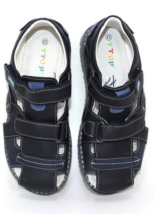 Качественные детские синие закрытые удобные сандалии для мальчика на липучках, летняя обувь,садок, летом5 фото