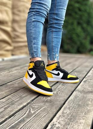 Женские кроссовки найк nike air jordan 1 retro black/yellow7 фото