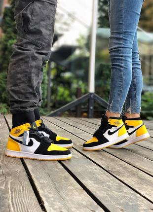 Женские кроссовки найк nike air jordan 1 retro black/yellow8 фото