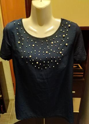 Стильная блуза,футболка с жемчужинами 44-46 р-bpc selection