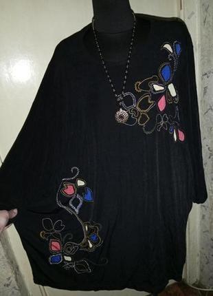 Стрейч,трикотажная блузка с красивой вышивкой,бохо,большого размера,cityknits8 фото