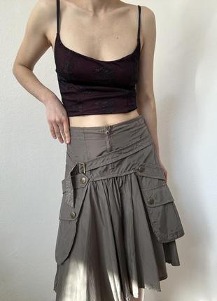 Крутая юбка хаки юбка трапеция а-силуэт юбка y2k 2000 skirt midi9 фото