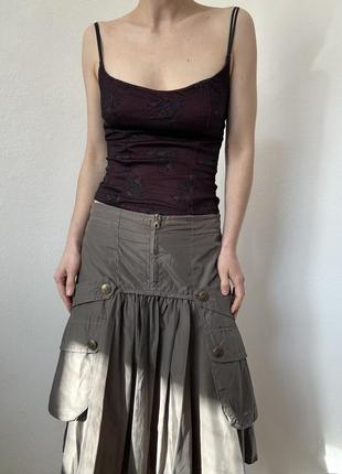 Крутая юбка хаки юбка трапеция а-силуэт юбка y2k 2000 skirt midi6 фото