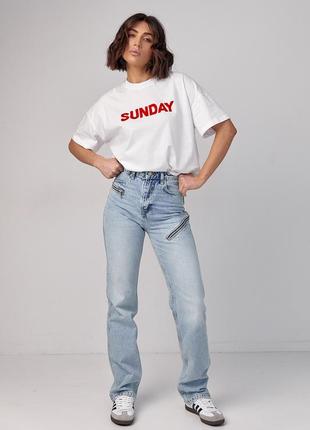 Женская футболка oversize с надписью sunday2 фото