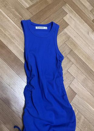 Платье синее электричество solmar мини обтягивающее в рубчик s-m3 фото