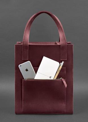 Шкіряна жіноча сумка шоппер бетсі з кишенею бордова3 фото