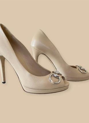 Кожаные туфли от gucci horsebit peep toe2 фото