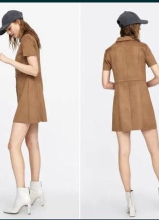 Платье из экозамши zara коричневое. платье из экозамши4 фото