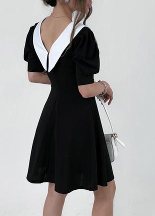 Красивое чёрное белое платье с белым воротником короткое с коротким рукавом женское 7259mel3 фото