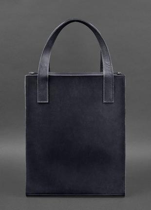 Шкіряна жіноча сумка шоппер бетсі з кишенею синя2 фото