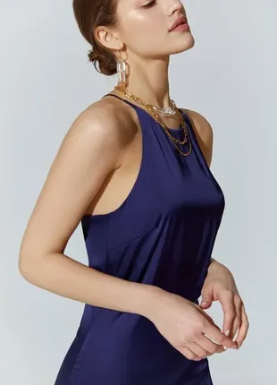 Сатинова сукня комбінація на бретелях нова синя gepur s3 фото