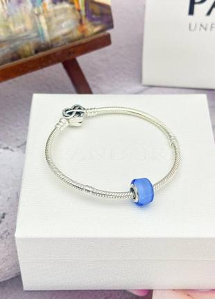 Серебряная бусина шарм подвеска подвеса бусина серебро пандора pandora silver s925 925 проба ale с биркой и пломбой муранское стекло синего цвета6 фото