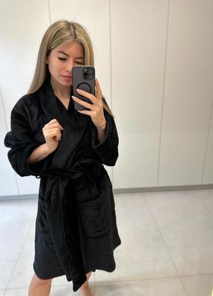 Плюшевий, домашний, черный, женский халат victoria’s secret, m/l, оригинал, сша