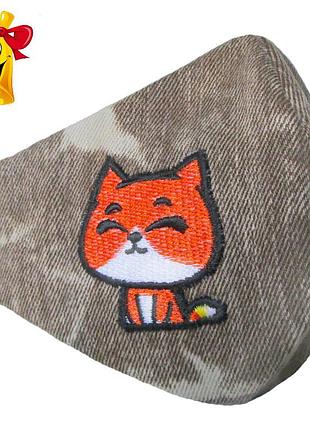 Маска детская дизайнерская вышивка защита захист носовой зажим плотный коттон мв 57