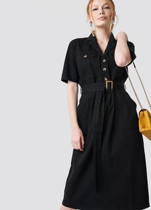 Базовое черное платье -рубашка с поясом из натуральнго хлопка (размер 14/42-16/44)2 фото