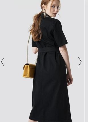 Базовое черное платье -рубашка с поясом из натуральнго хлопка (размер 14/42-16/44)3 фото