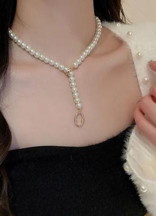 Колье бусины под жемчужины серые белые ожерелье в виде винтажного1 фото