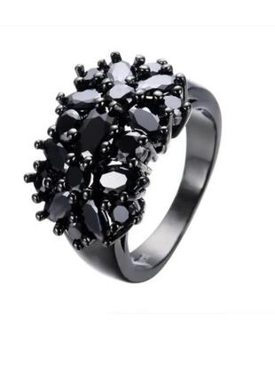 Кольцо кольцо черные агаты стильное украшение italy1 фото