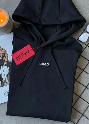 Мужское худи черное hugo boss lux кофта мужская с капюшоном хуго босс1 фото