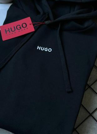 Мужское худи черное hugo boss lux кофта мужская с капюшоном хуго босс4 фото