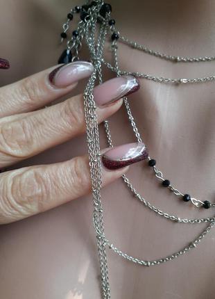 Цепочки 🖤 наборные колье ожерелье фактурные металлические с бусинами4 фото
