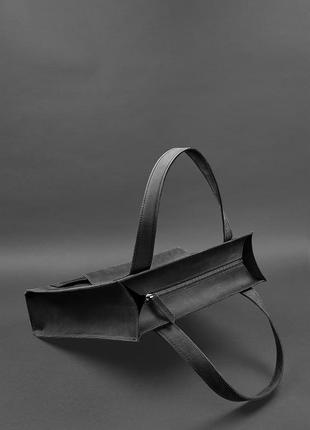 Шкіряна жіноча сумка шоппер бетсі з кишенею чорна4 фото