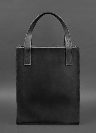 Шкіряна жіноча сумка шоппер бетсі з кишенею чорна2 фото