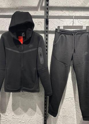 Мужской спортивный костюм на флисе черный nike Blue утепленный мужской костюм найк толстовка и штаны