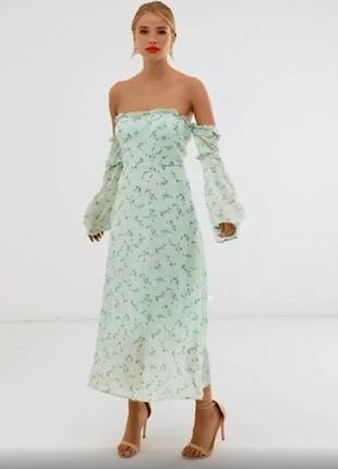 Розпродаж сукня boohoo міді asos з відкритими плечима та розкльошеними рукавами6 фото