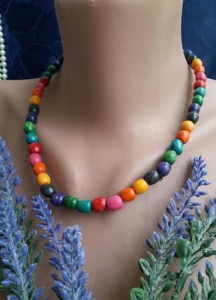 Радуга!🌈 бусы натуральное дерево эмали разноцветные деревянные бусики