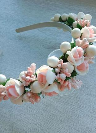 Обруч\венок с фоамерановыми цветами ручной работы, арт ло-0072