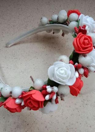 Обруч\вінок з фоамерановими квітами ручної роботи, арт ло-0071