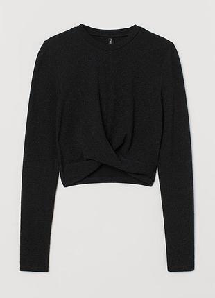 Укороченый топ з рукавами divided, кроп топ чорний, блуза лонгслив,